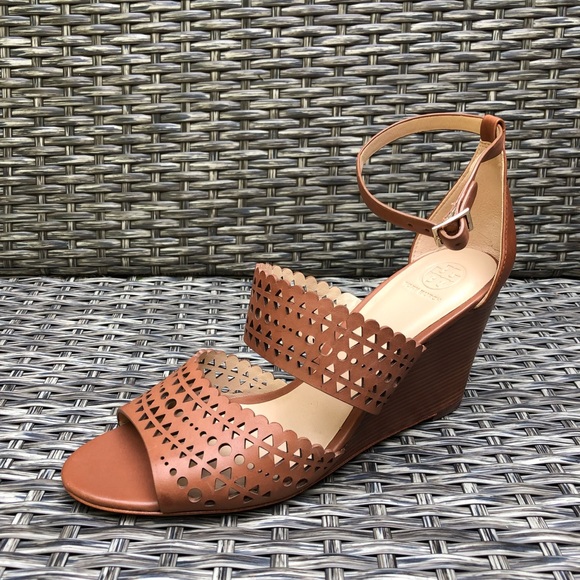 Tory Burch Perforated Wedge Leather Sandals - Size 10.5 - NEW - Picture 8 of 12